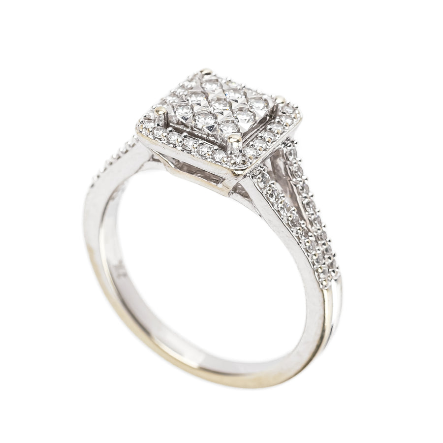 14K White Gold Pave Diamond Square Ring