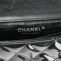 CHANEL Dark Grey Striated Patent Leather Extra Mini Flap Bag