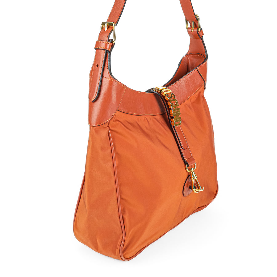MOSCHINO Orange Nylon Leather Shoulder Bag