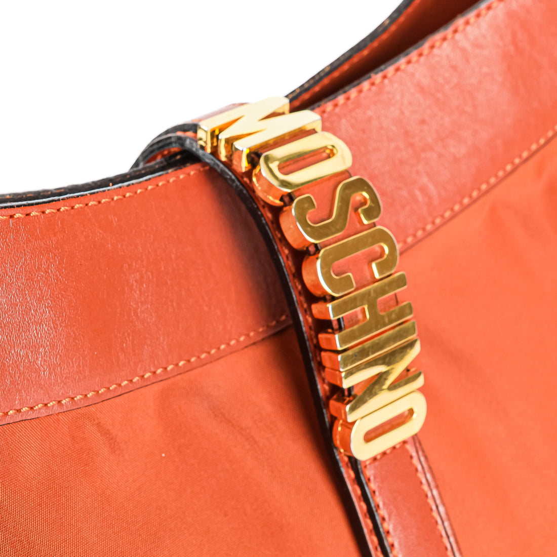 MOSCHINO Orange Nylon Leather Shoulder Bag