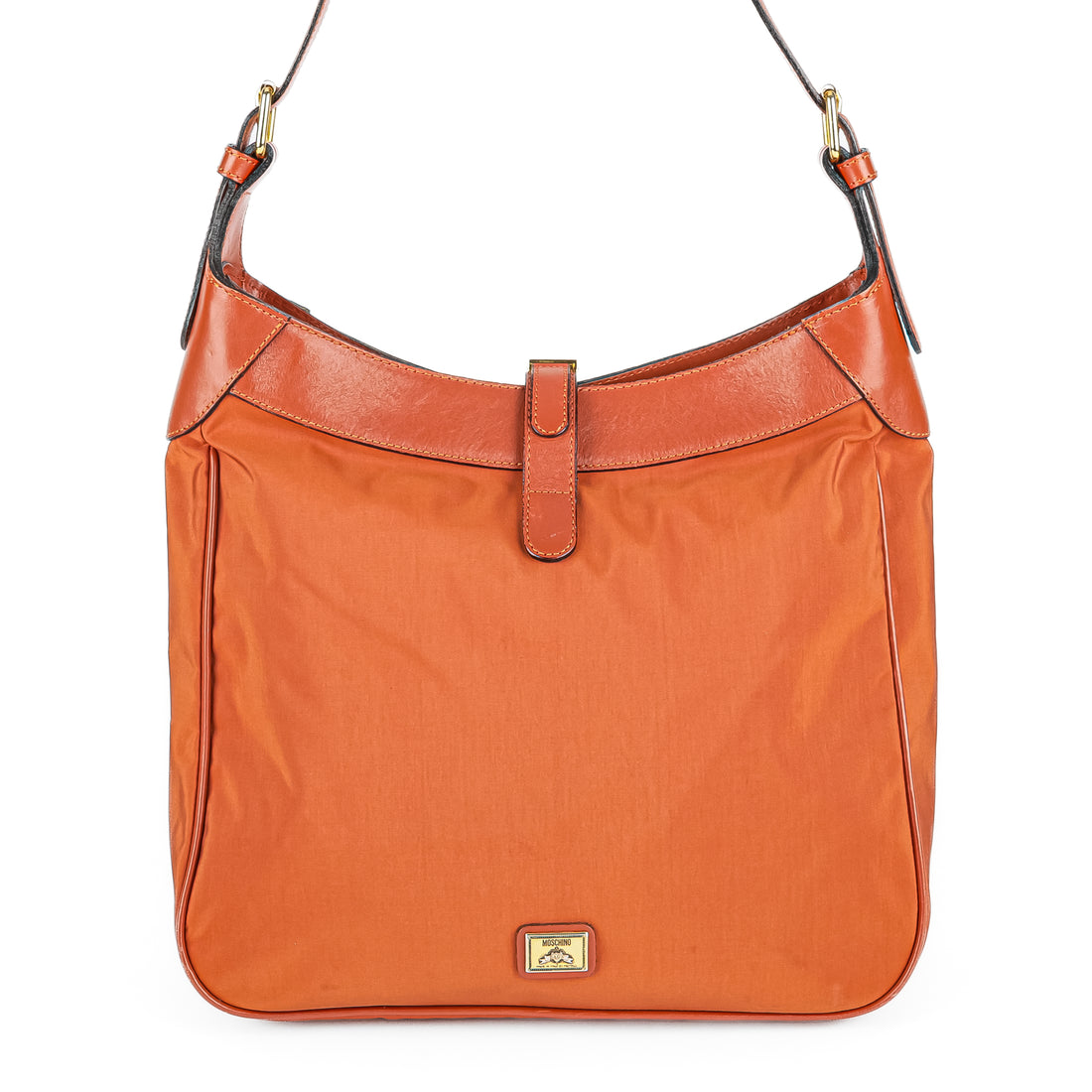MOSCHINO Orange Nylon Leather Shoulder Bag