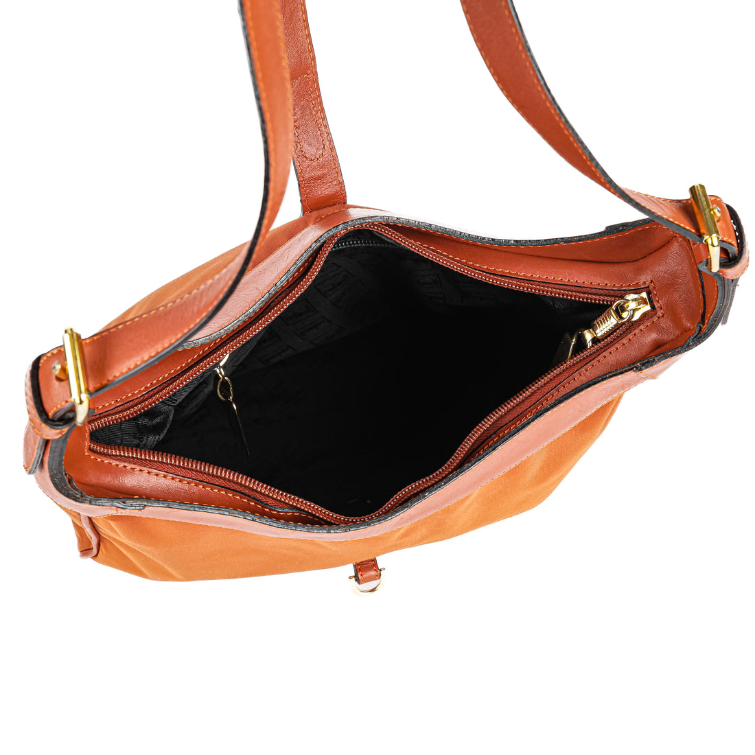 MOSCHINO Orange Nylon Leather Shoulder Bag