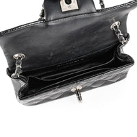 CHANEL Dark Grey Striated Patent Leather Extra Mini Flap Bag