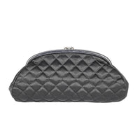 CHANEL Timeless Black Satin Quilted Clutch With Leather Trim