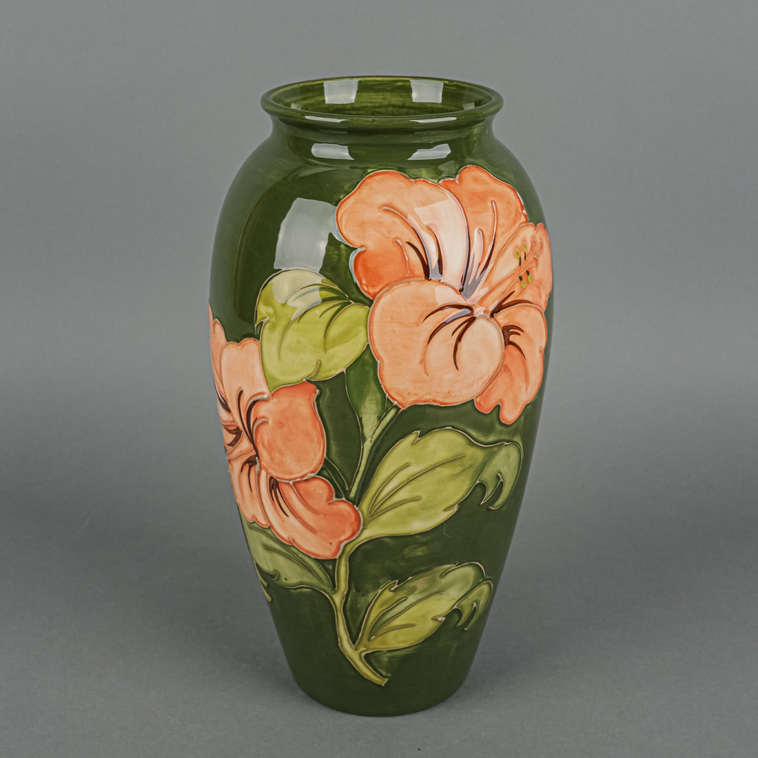 MOORCROFT Hibiscus Green Ground Vase