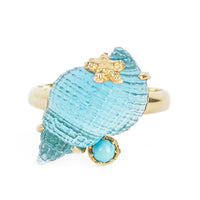 TAGLIAMONTE 14K Yellow Gold Blue Venetian Glass Shell Ring