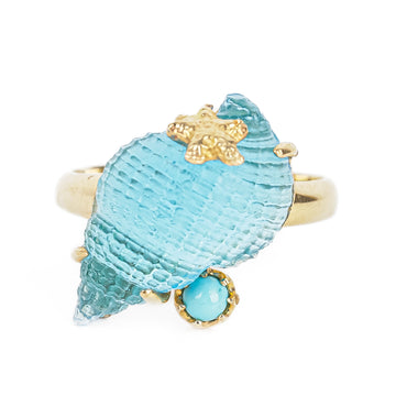 TAGLIAMONTE 14K Yellow Gold Blue Venetian Glass Shell Ring