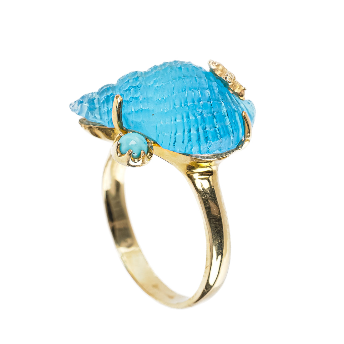TAGLIAMONTE 14K Yellow Gold Blue Venetian Glass Shell Ring
