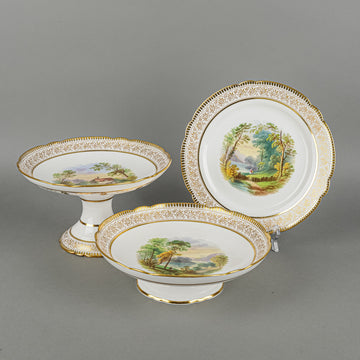 Antique HILL POTTERY BURSLEM Hand Painted Scenic Dessert Set 8 Pieces
