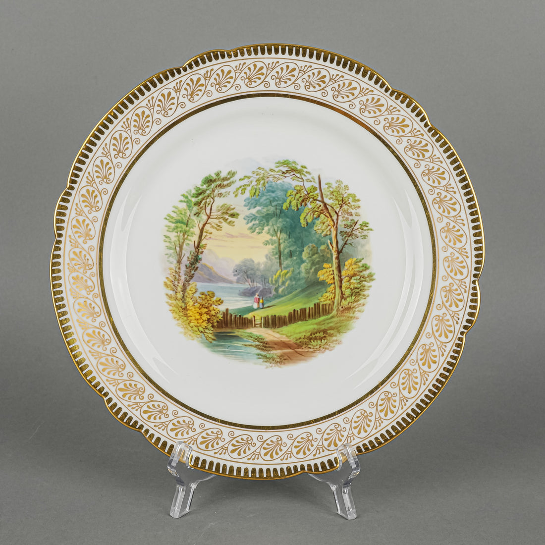 Antique HILL POTTERY BURSLEM Hand Painted Scenic Dessert Set 8 Pieces