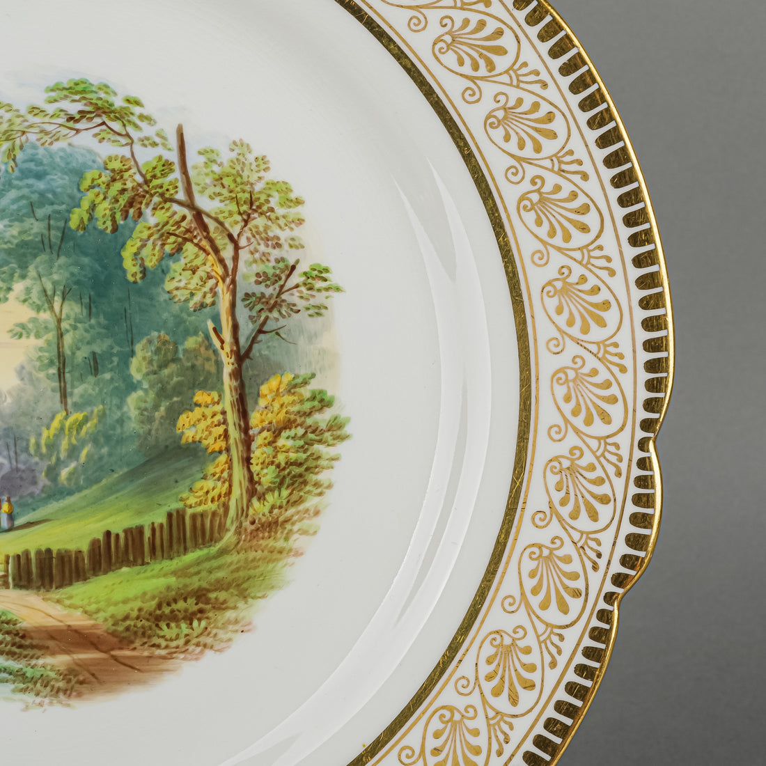 Antique HILL POTTERY BURSLEM Hand Painted Scenic Dessert Set 8 Pieces