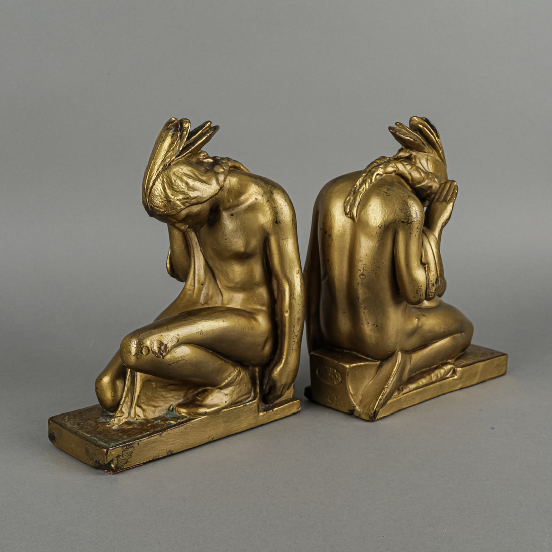 POMPEIAN BRONZE CO Paul Herzel American Indian Bookends