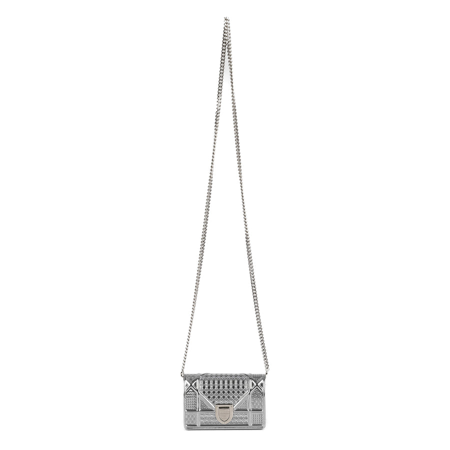 DIOR Silver Leather Microcannage Diorama Baby Flap Bag