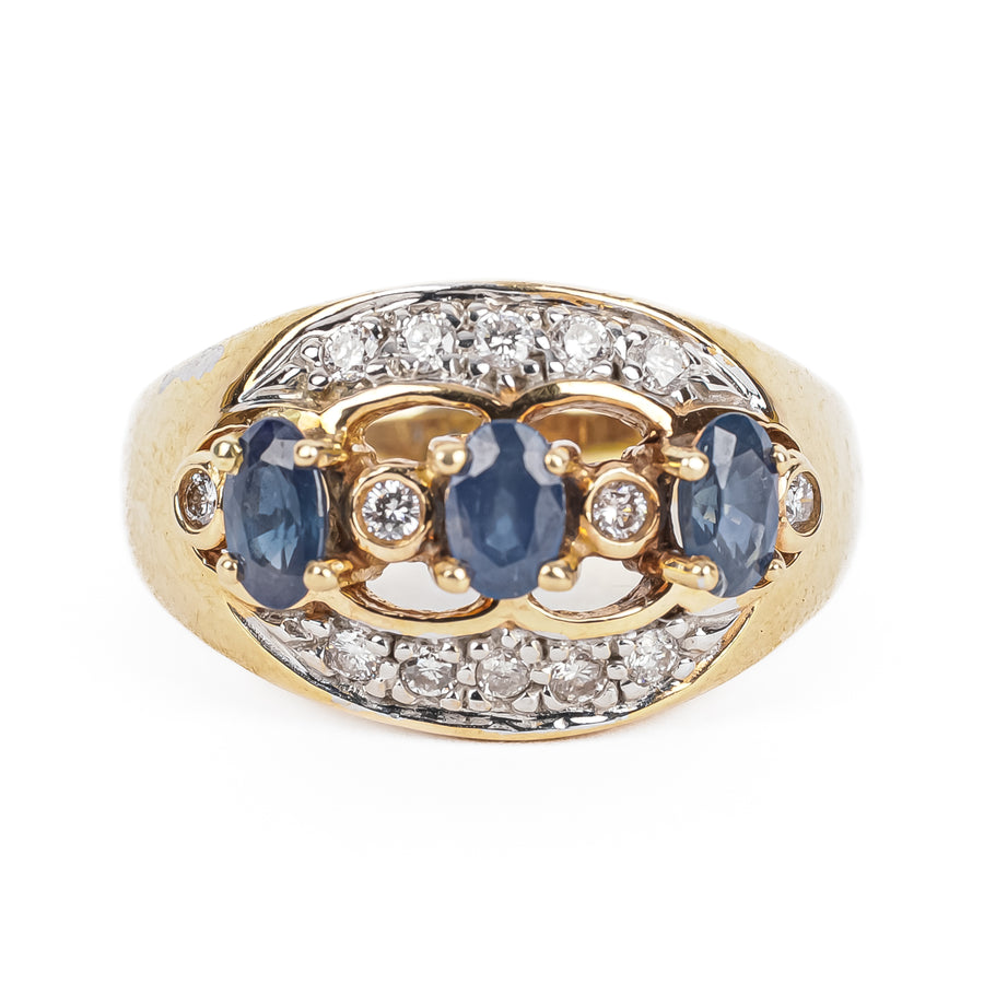 14K Yellow Gold & White Gold Oval Sapphire Diamond Ring