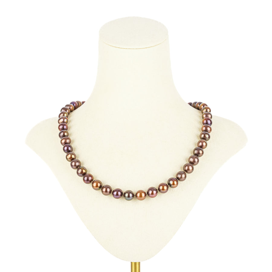 10K Yellow Gold Clasp Bronze Fresh Water Pearl Necklace