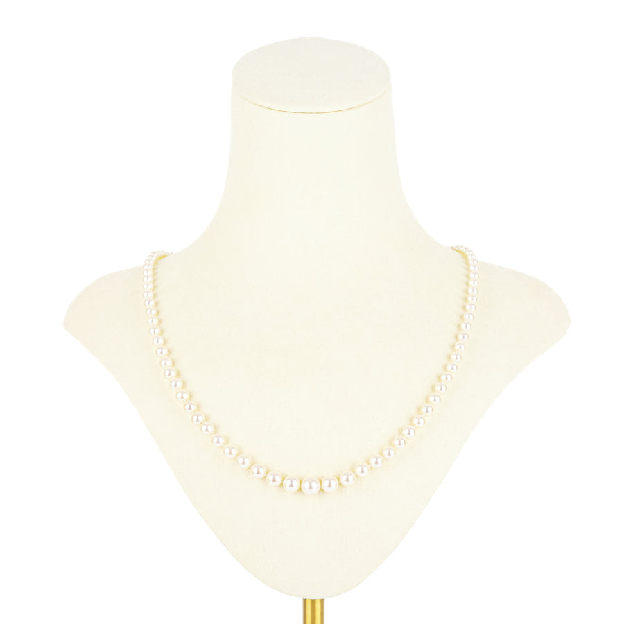 18K Yellow Gold Enameled Diamond Clasp Graduated Pearl Necklace