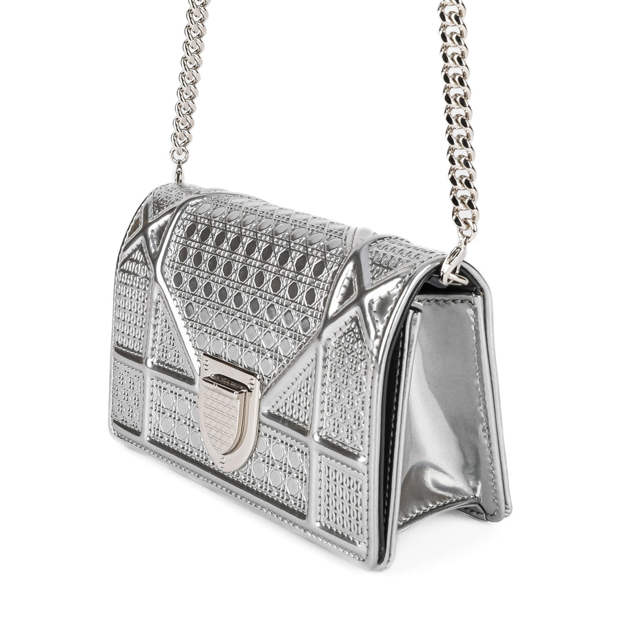DIOR Silver Leather Microcannage Diorama Baby Flap Bag
