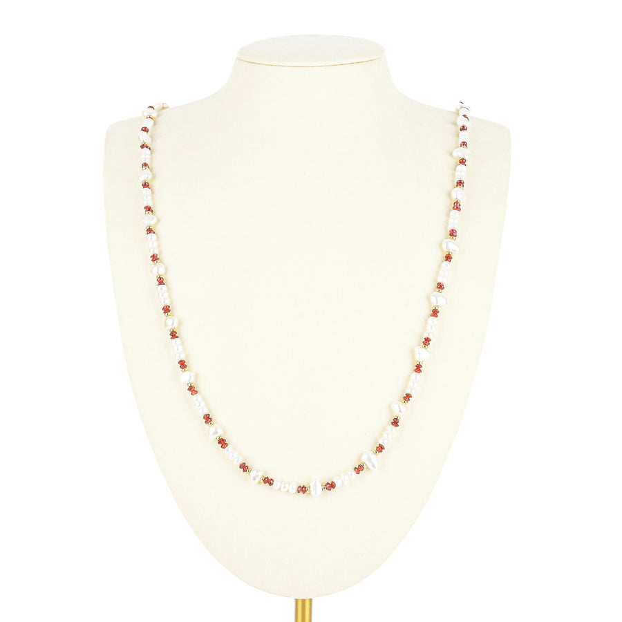 14K Yellow Gold Bead & Freshwater Pearl & Garnet