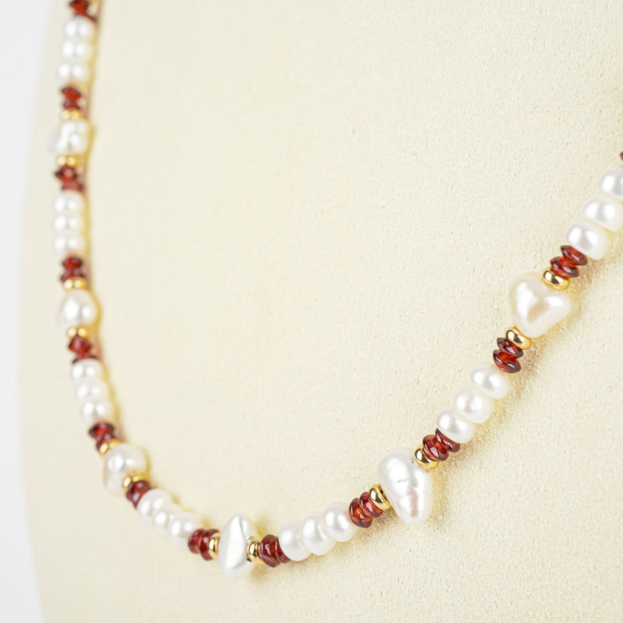 14K Yellow Gold Bead & Freshwater Pearl & Garnet