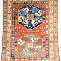 Hand Knotted Wool Caucasian Kazak Cloudband Rug 82"x64"