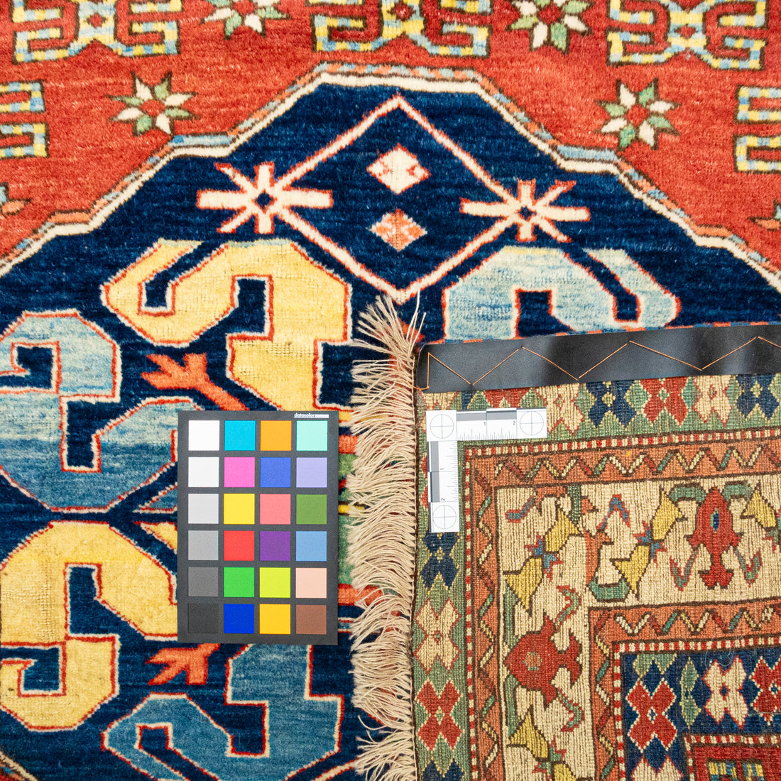 Hand Knotted Wool Caucasian Kazak Cloudband Rug 82"x64"