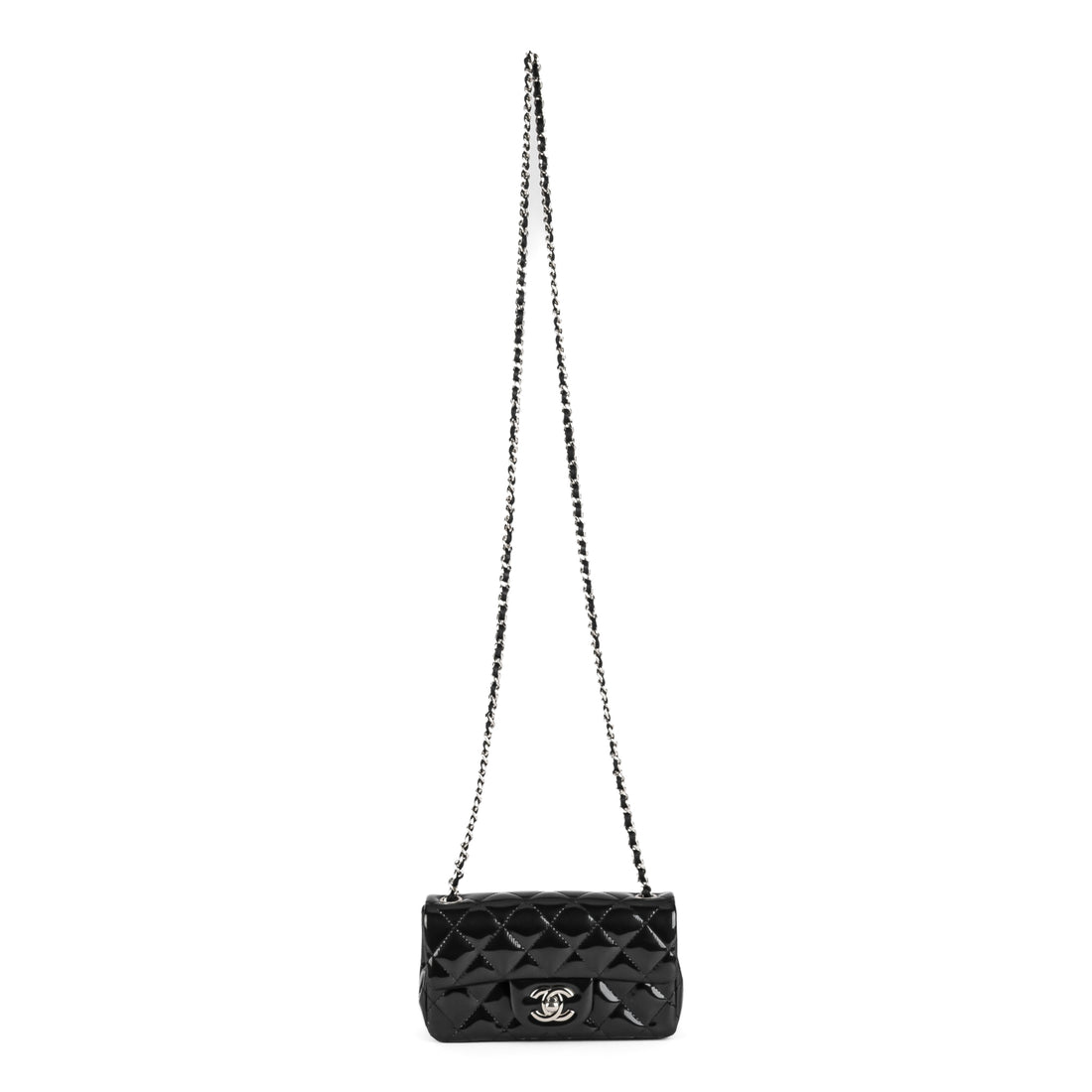 CHANEL Dark Grey Striated Patent Leather Extra Mini Flap Bag