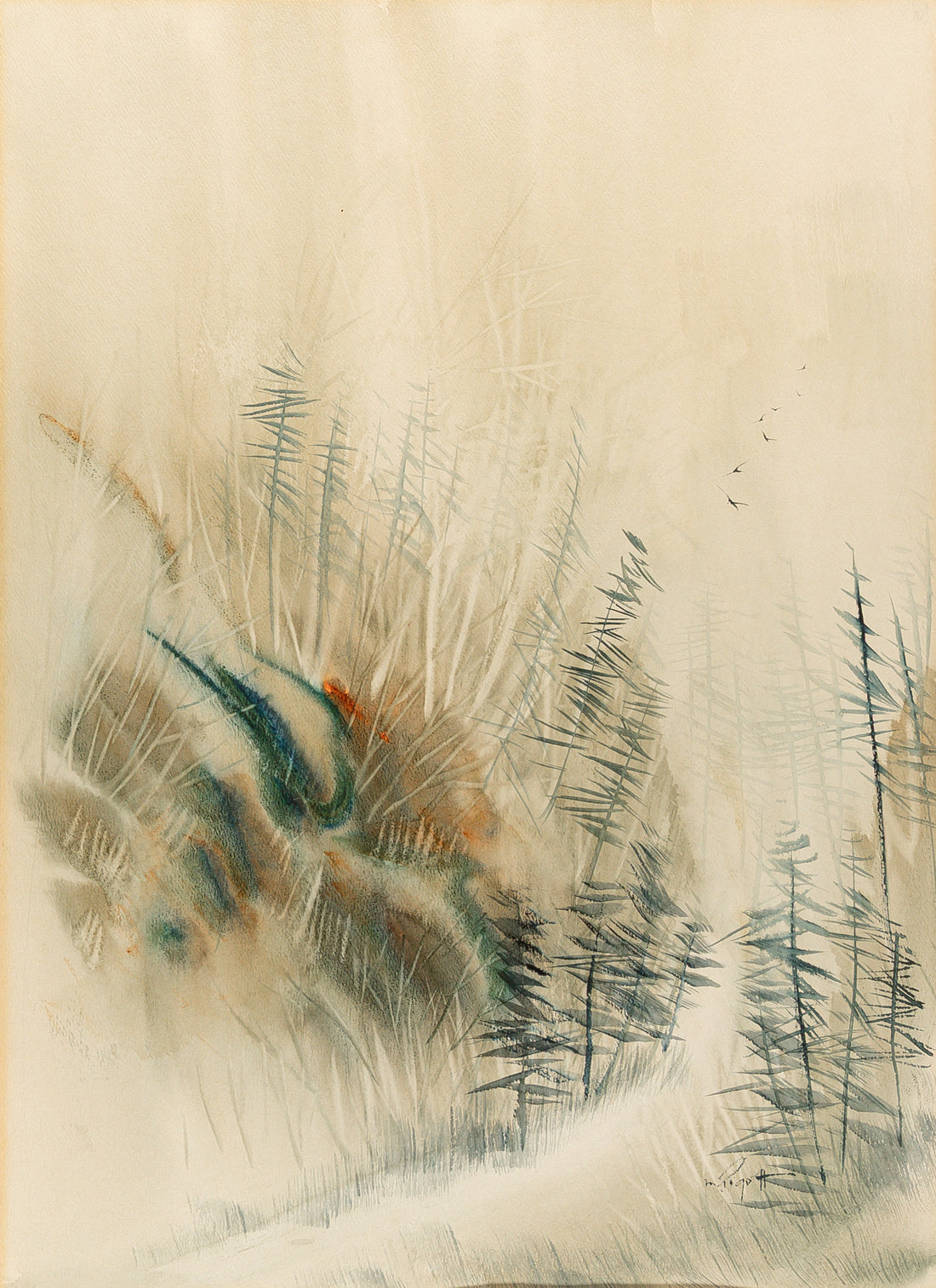Marjorie Pigott (Canadian 1904-1990) Landscape With Birds And Saplings
