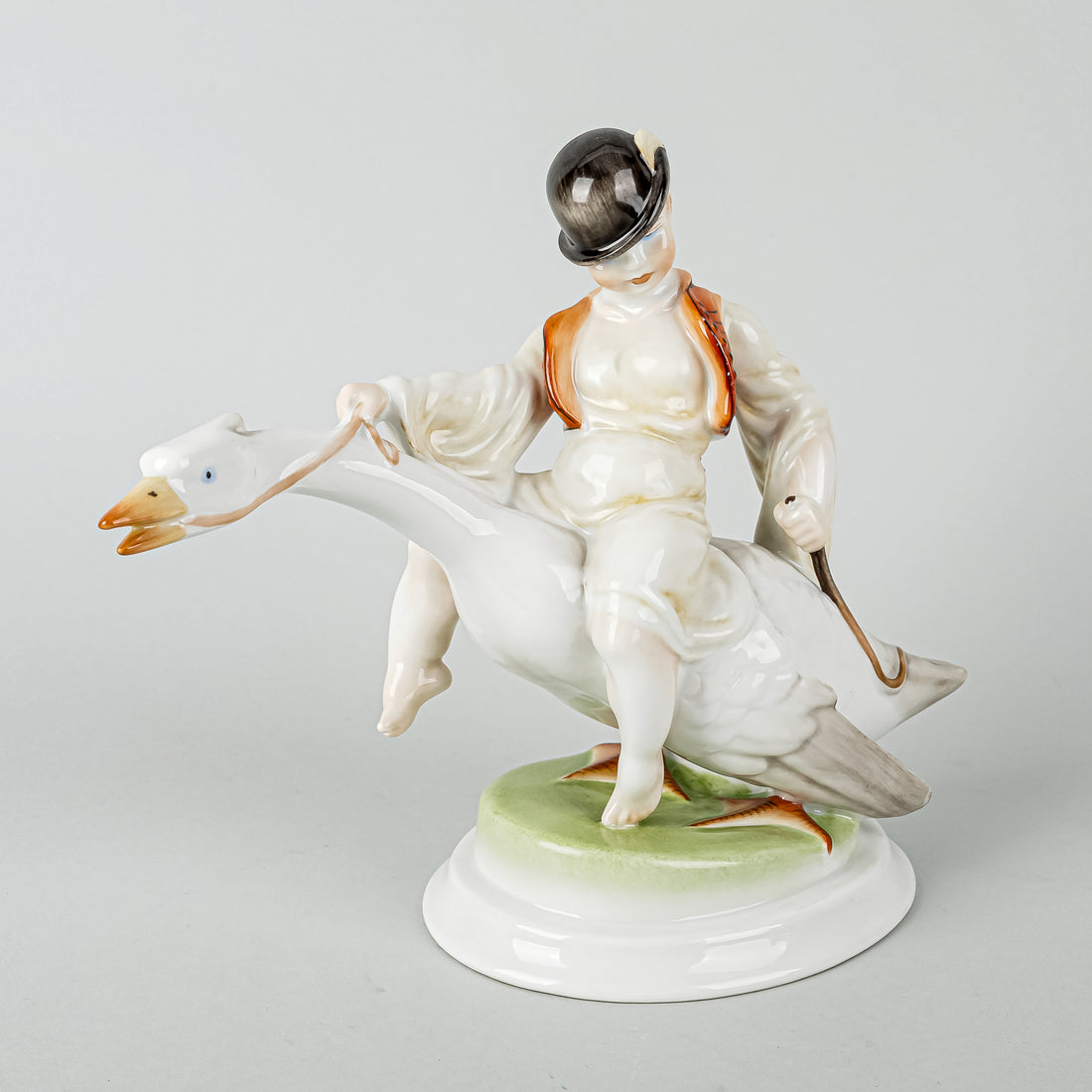 HEREND Figurine Small Boy Riding a Goose 5515