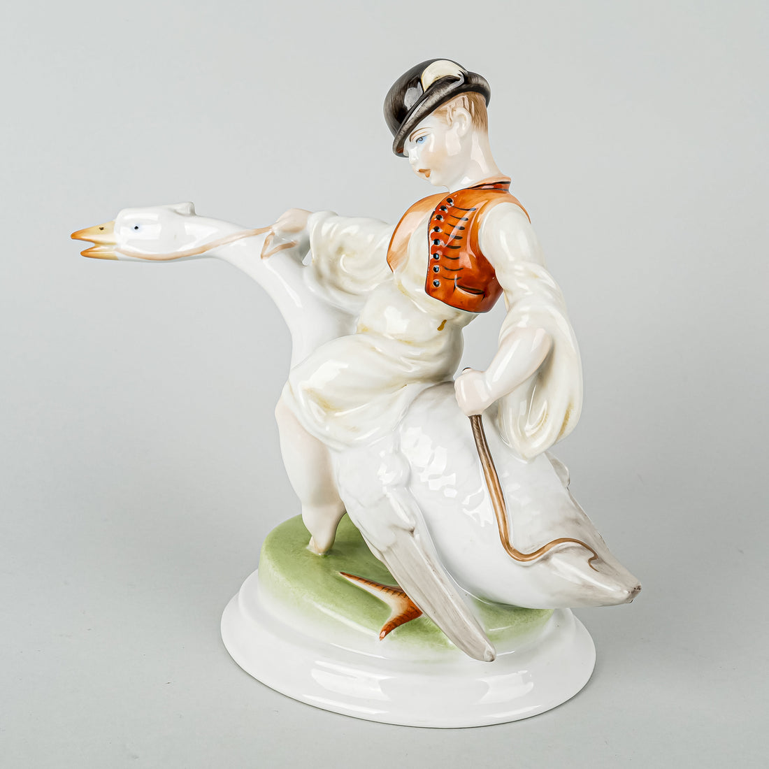 HEREND Figurine Small Boy Riding a Goose 5515