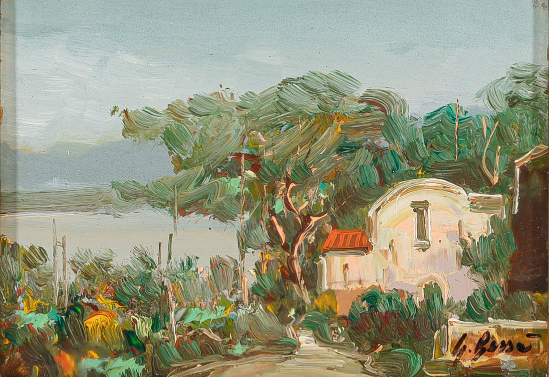 G. Bersa Seaside Village Scene Oil On Board