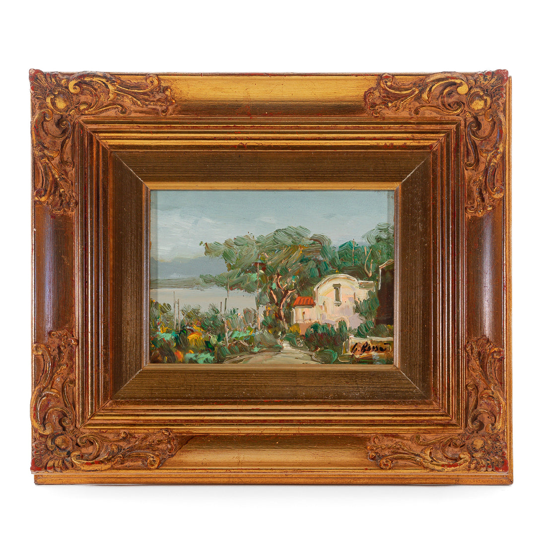 G. Bersa Seaside Village Scene Oil On Board