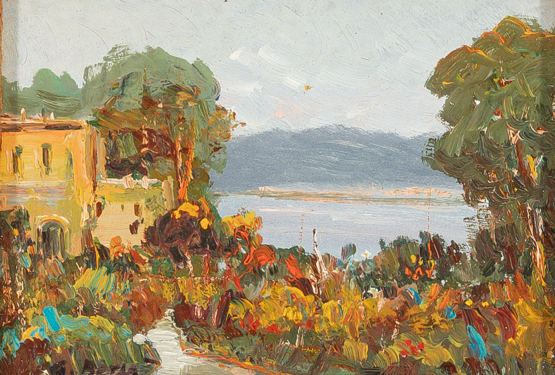 G. Bersa Seaside Village Scene Oil On Board