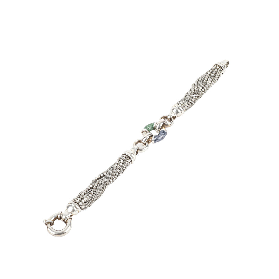 Sterling Multistrand Green Blue Enamel Ring Bracelet