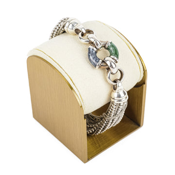 Sterling Multistrand Green Blue Enamel Ring Bracelet