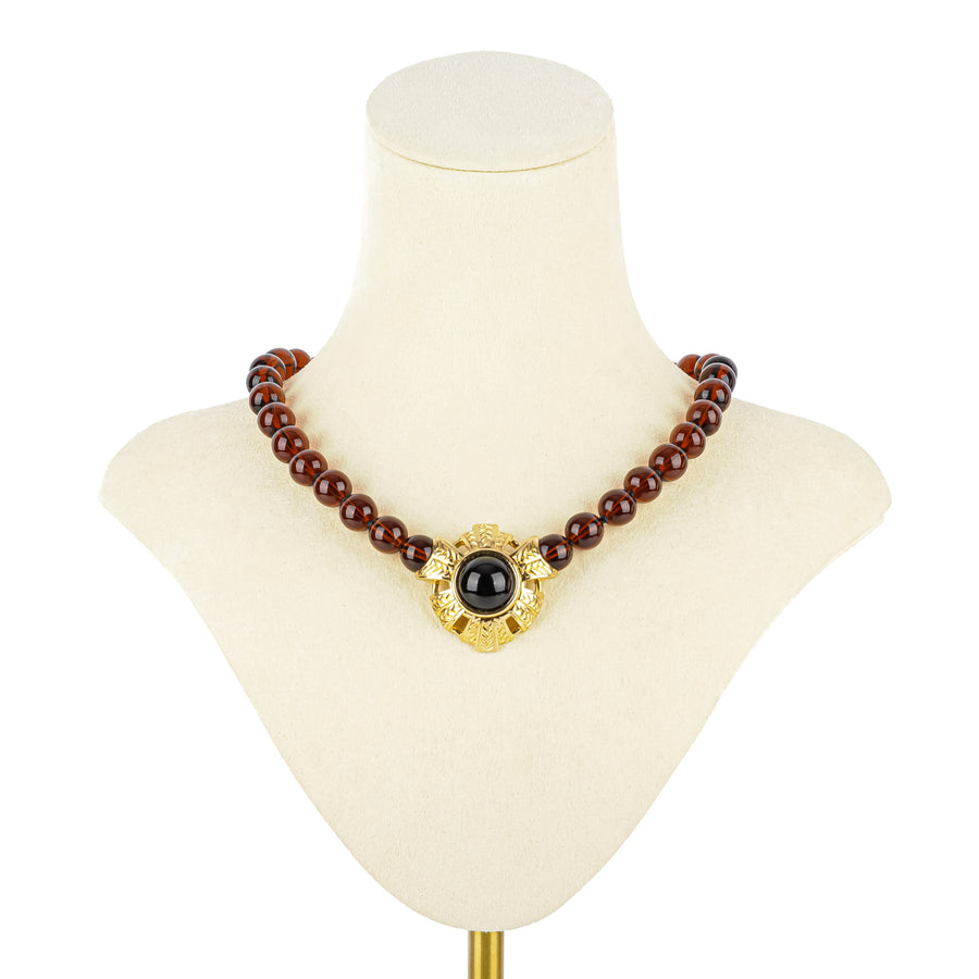 SWAROVSKI Gold Tone Brown Bead Necklace