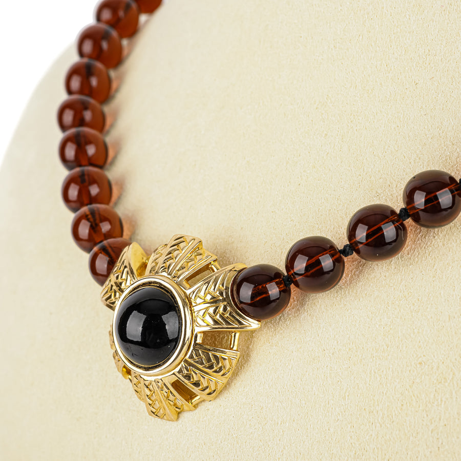 SWAROVSKI Gold Tone Brown Bead Necklace