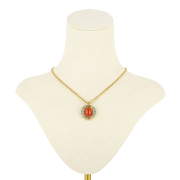 CHRISTIAN DIOR Gold Tone Faux Coral Rhinestone Neckace