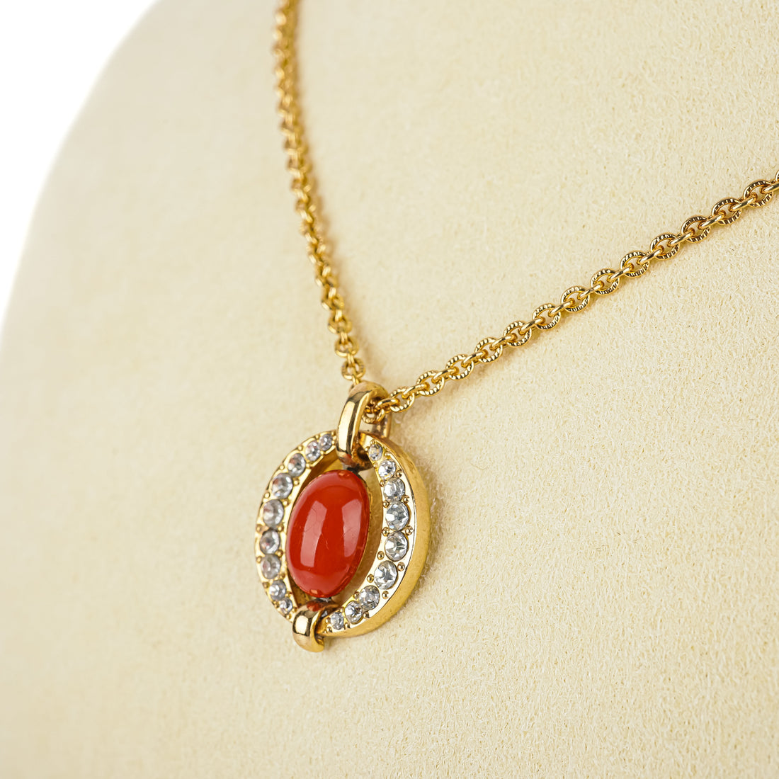 CHRISTIAN DIOR Gold Tone Faux Coral Rhinestone Neckace