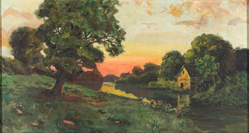 R. Moore - River Scene With Mill    Oil on canvas
