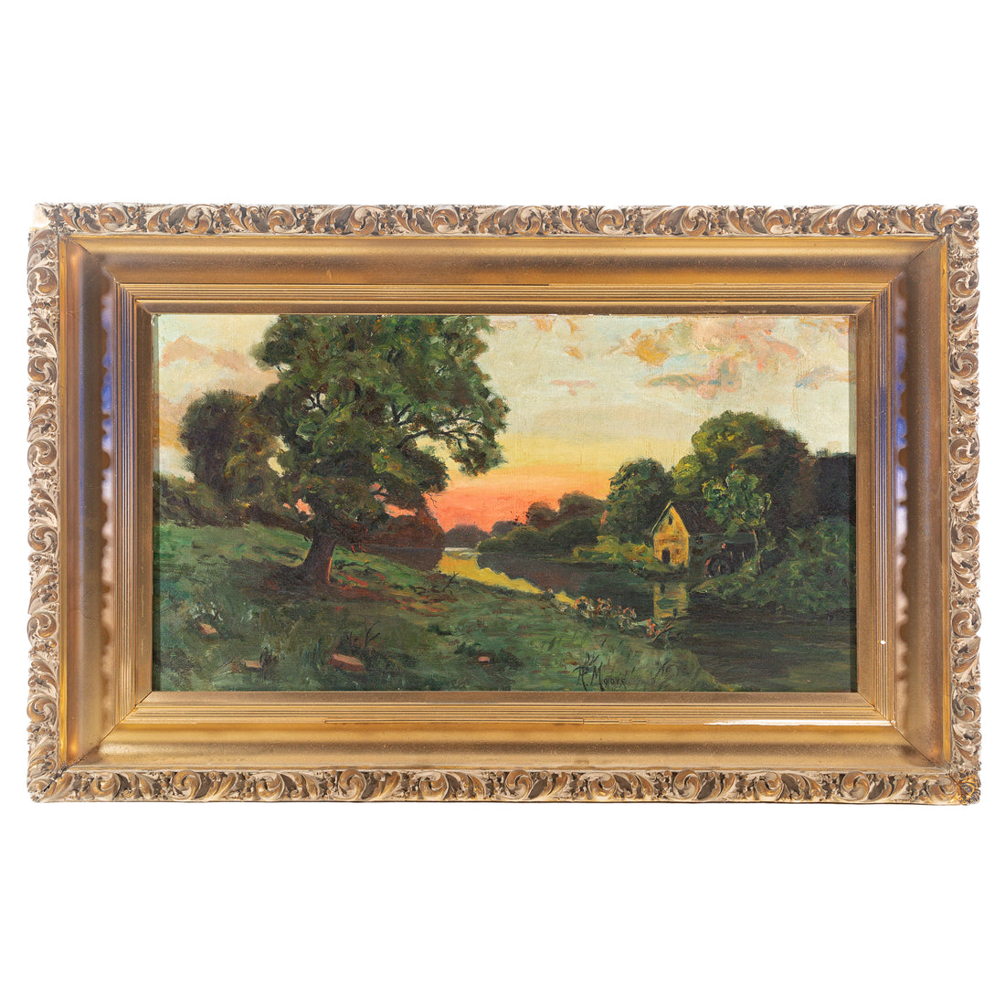 R. Moore - River Scene With Mill    Oil on canvas