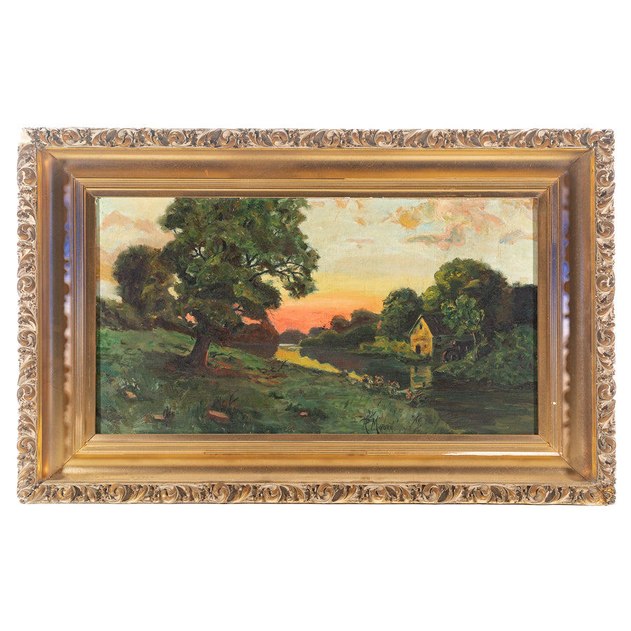 R. Moore - River Scene With Mill    Oil on canvas