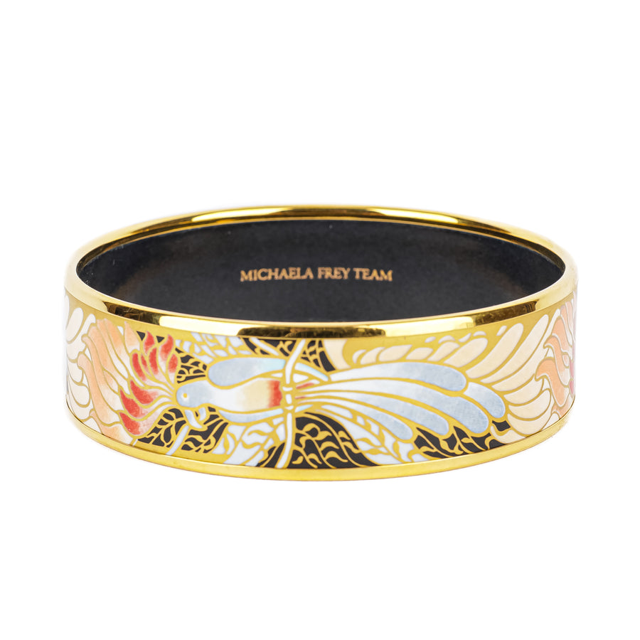 MICHEAELA FREY Gold Tone Enamel Bangle w Birds- 19mm