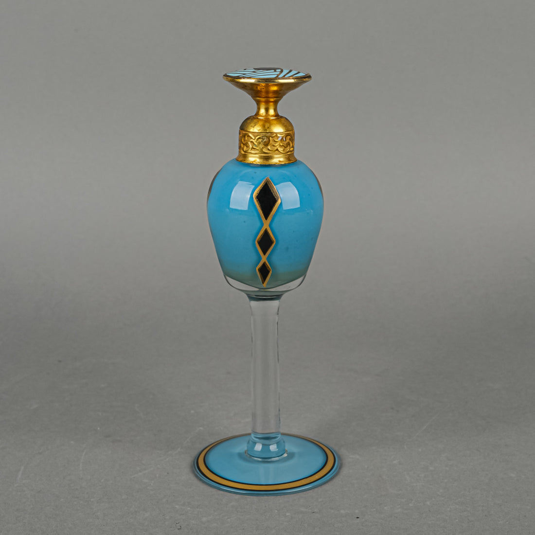 DeVILBISS Deco Hand Painted Glass Perfume Bottle w/Enameled Stopper
