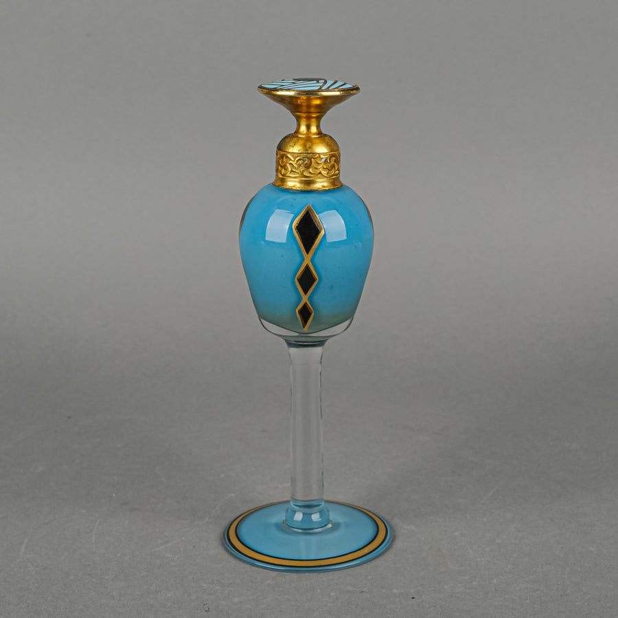 DeVILBISS Deco Hand Painted Glass Perfume Bottle w/Enameled Stopper