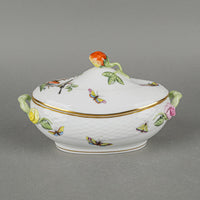 HEREND Rothschild Bird Jam Pot With Strawberry Knob Lid