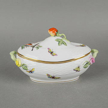 HEREND Rothschild Bird Jam Pot With Strawberry Knob Lid