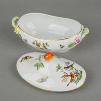 HEREND Rothschild Bird Jam Pot With Strawberry Knob Lid