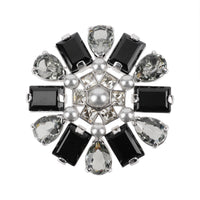 SWAROVSKI Silver Tone Black Grey Crystal Pearl Brooch