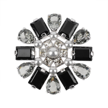SWAROVSKI Silver Tone Black Grey Crystal Pearl Brooch