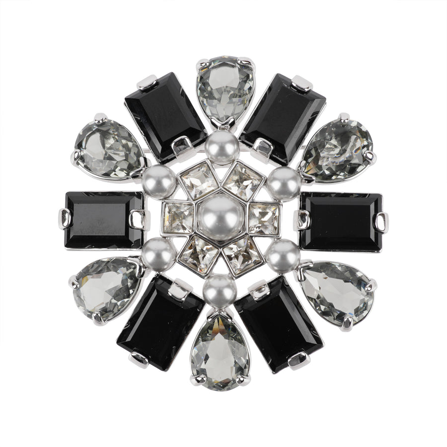SWAROVSKI Silver Tone Black Grey Crystal Pearl Brooch